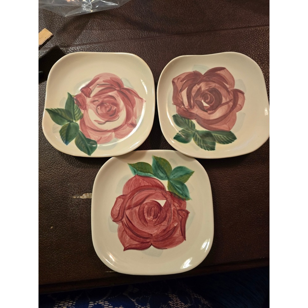 Red Wing Pottery Lexington 6 inch Berry Plate Set of 3 Hand Painted Vintage